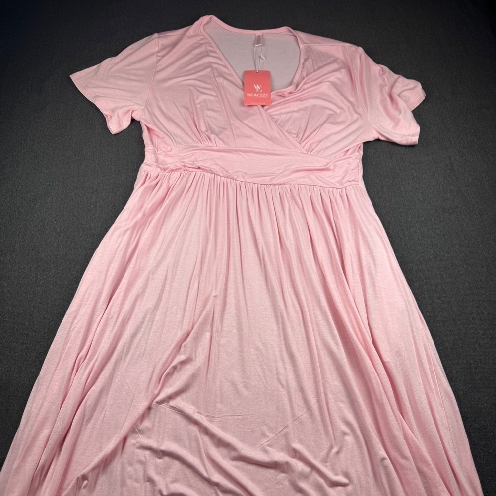 WEACZZY Womens Pink V Neck Ruched Empire Waist Maxi Dress XL